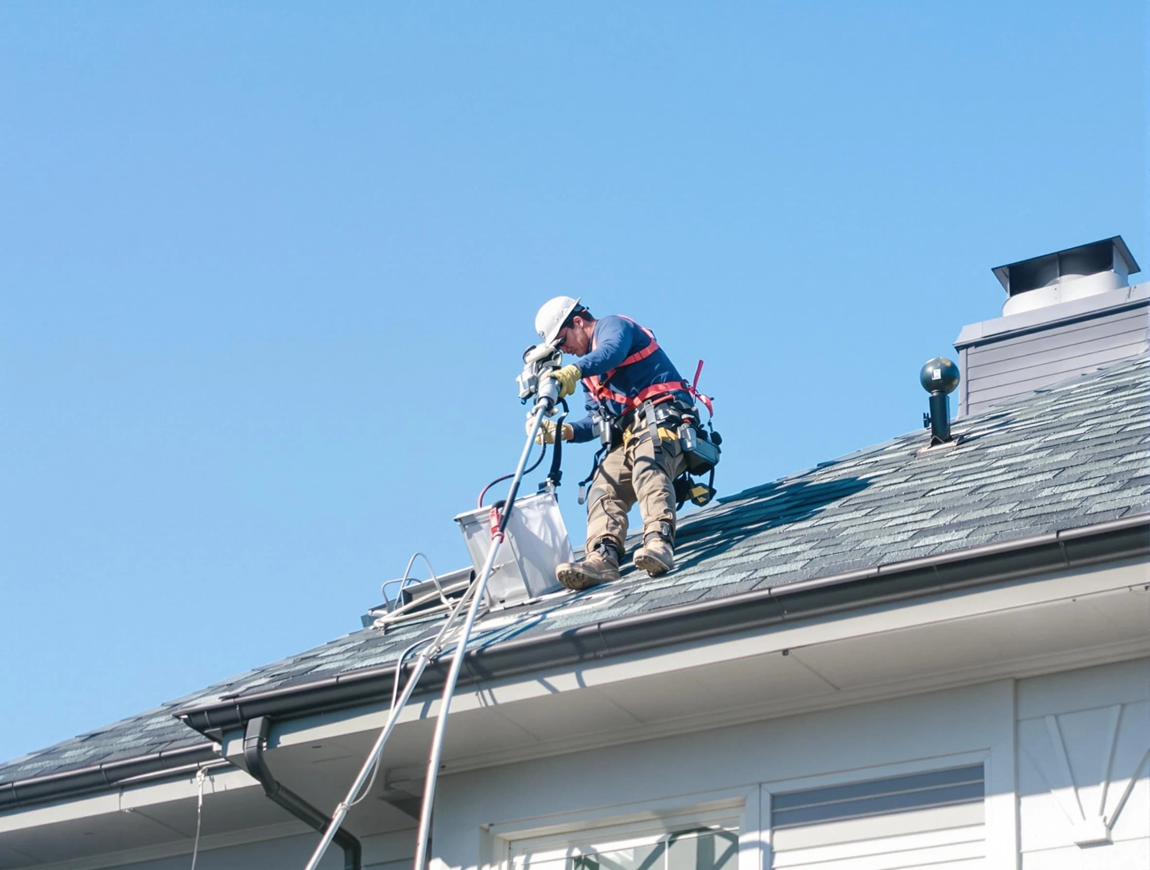 Northglenn Dryer Vent Cleaning certified technician cleaning a roof-mounted dryer vent system in Northglenn