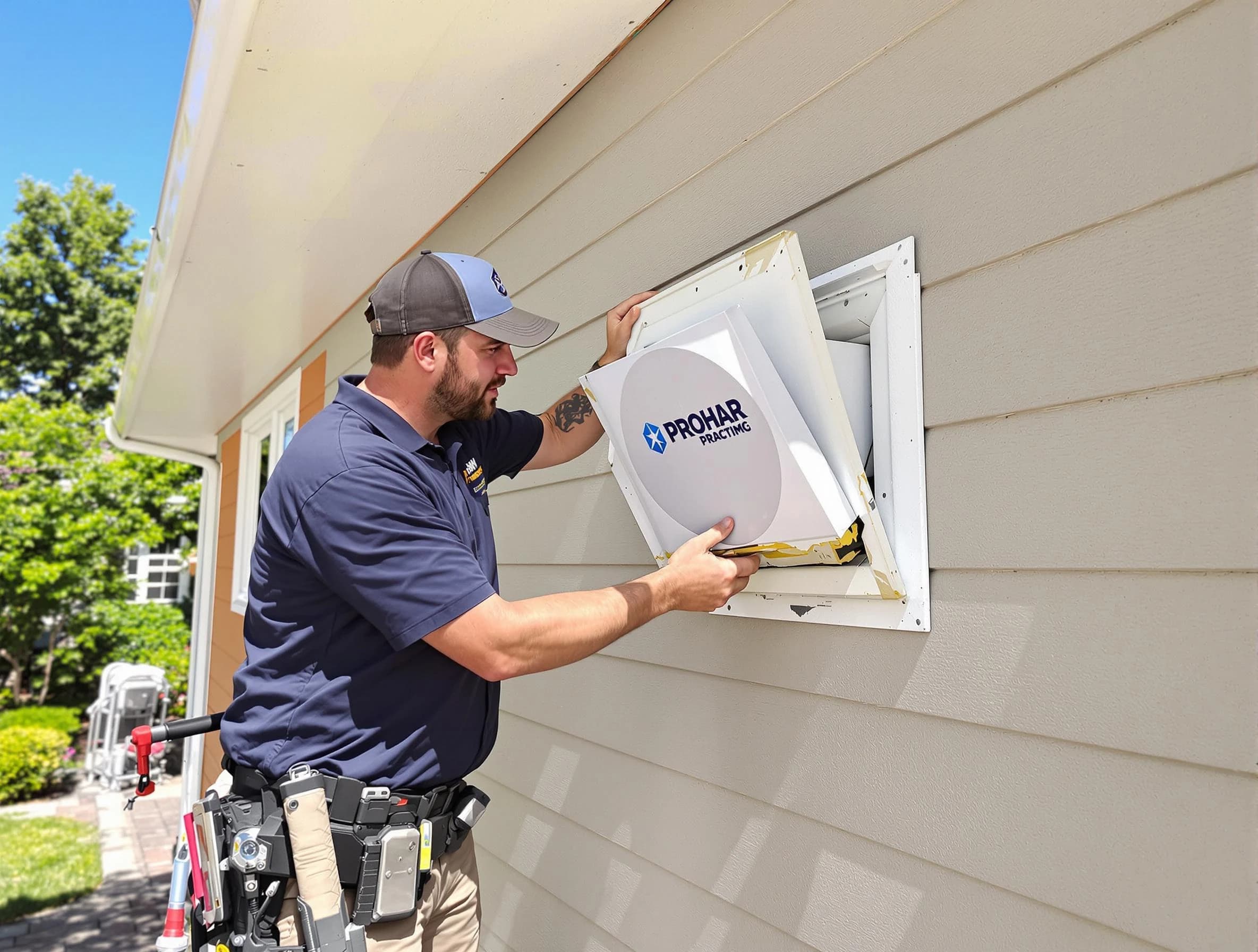 Northglenn Dryer Vent Cleaning technician installing a new protective dryer vent cover on a home in Northglenn
