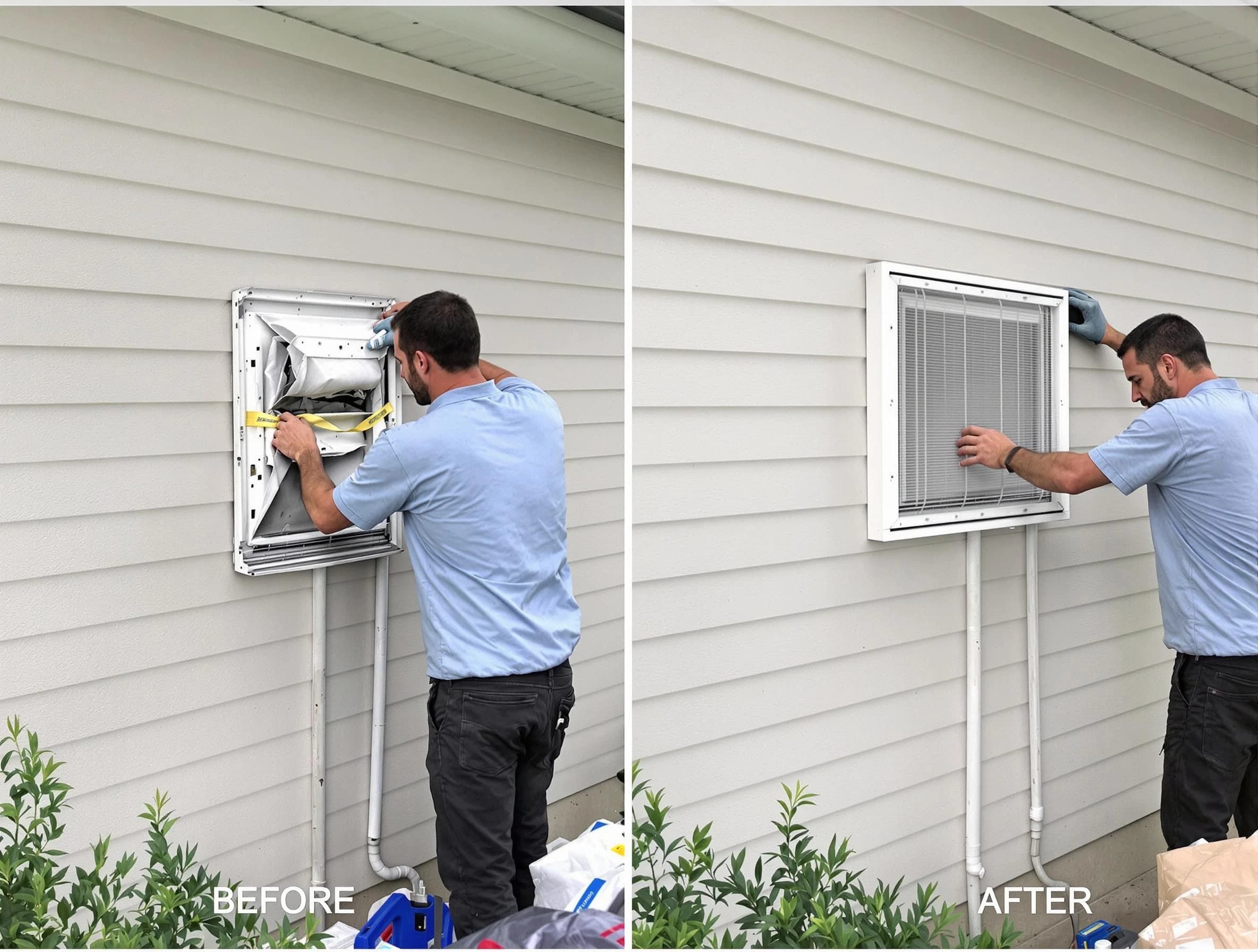 Northglenn Dryer Vent Cleaning technician installing high-quality dryer vent cover at a residential property in Northglenn
