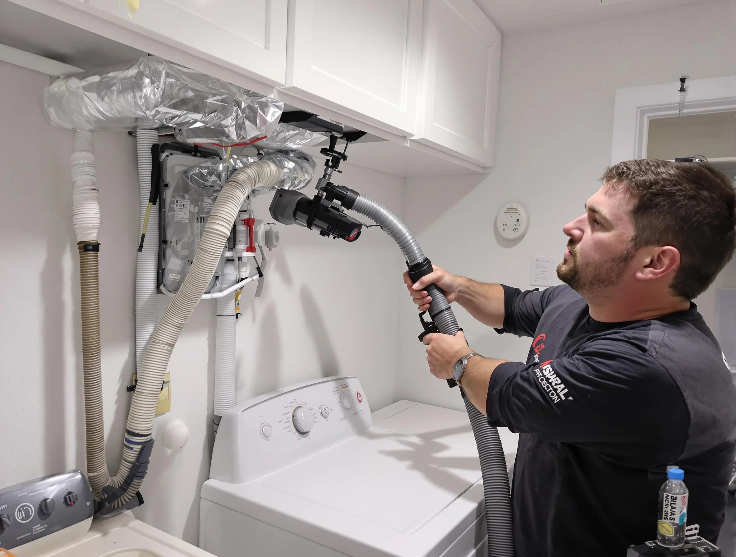 Northglenn Dryer Vent Cleaning certified technician performing safety-focused gas dryer vent cleaning in Northglenn